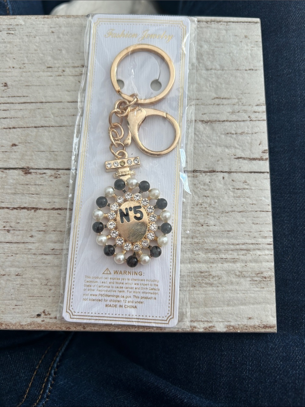 5/$25 Gold N°5 Beaded Keychain - Fashion Jewelry